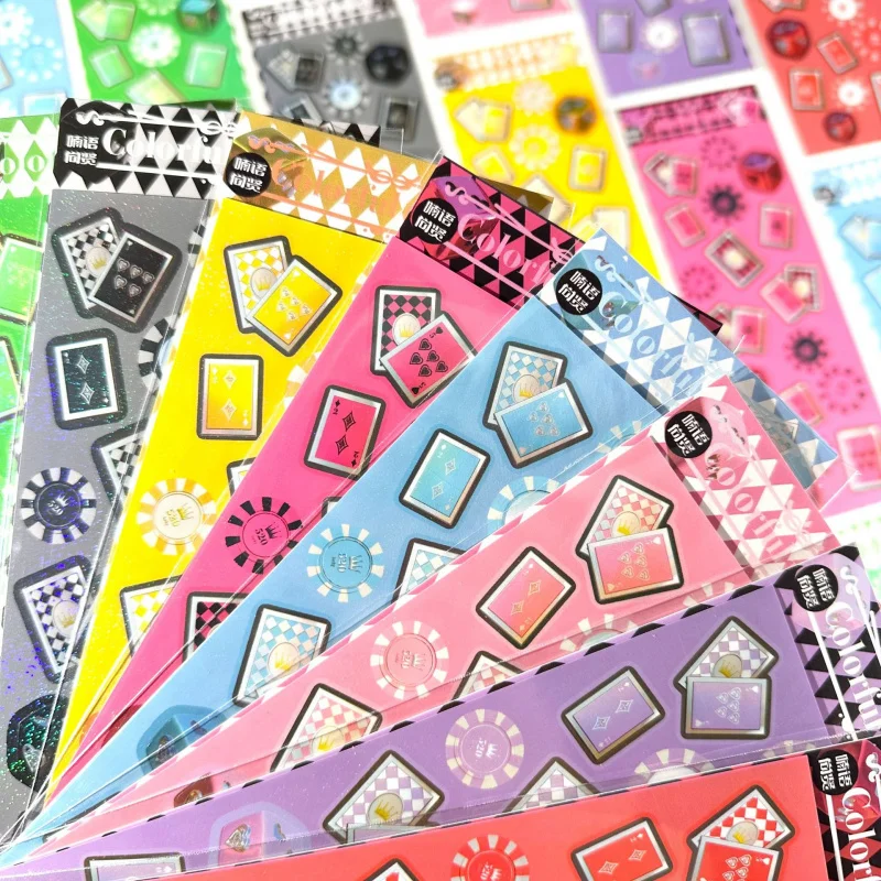1/8PCS Cartoon Laser Glitter Modeling Playing Card Dice Stickers Handbook Diary Notebook Stationery Diy Decorative Stickers