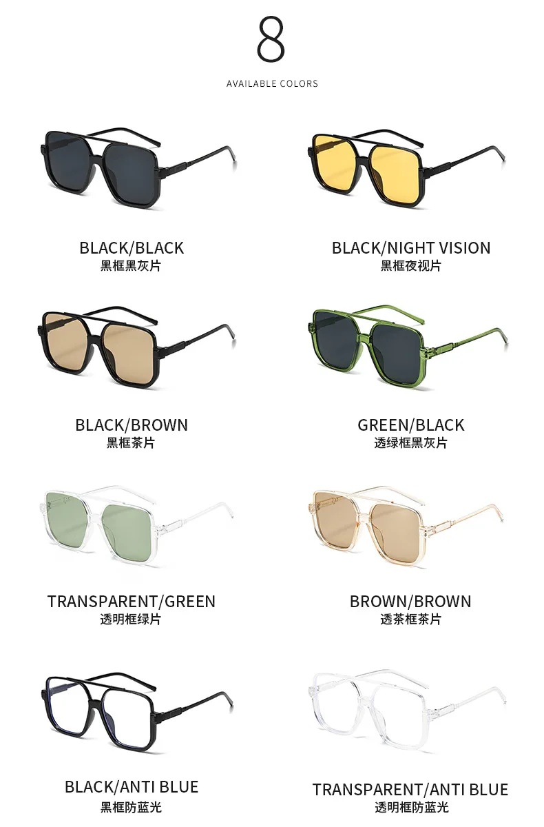 Retro Big Half Frame Damen Quadratische Sonnenbrille Schwarz Rund Coole Herren Sonnenbrille Einteilige Designer Pilot Sonnenbrille für Damen – Detail 15