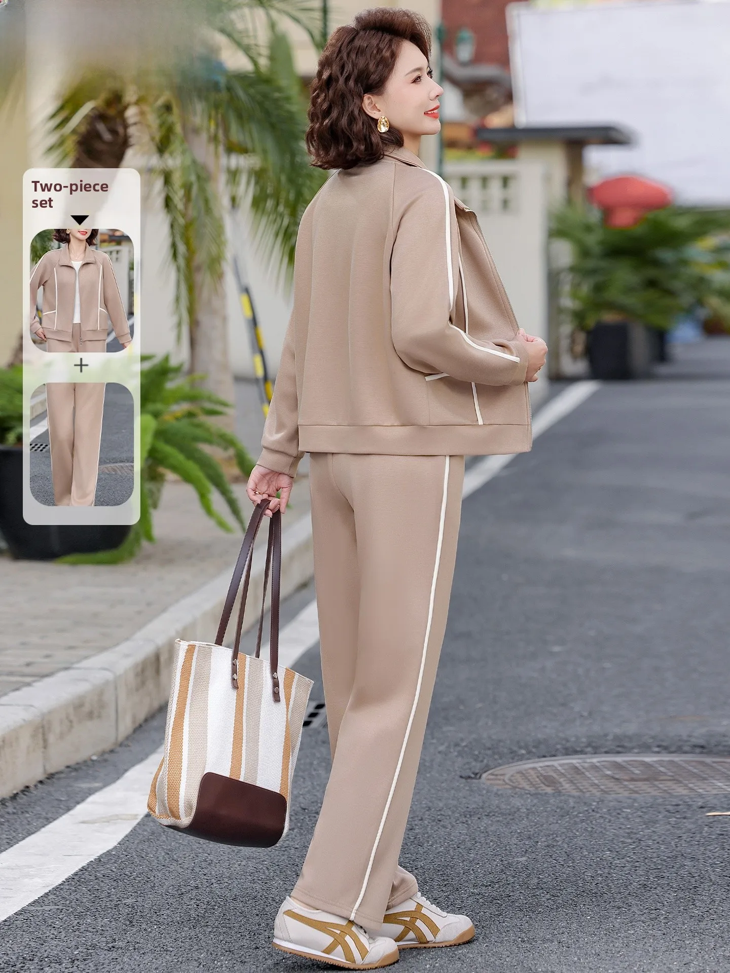 

Ele Midlife Women's Sportswear Set Spring Outfit Long Pants Two-Piece Suit for Ages 50 plus Sli And Dignified