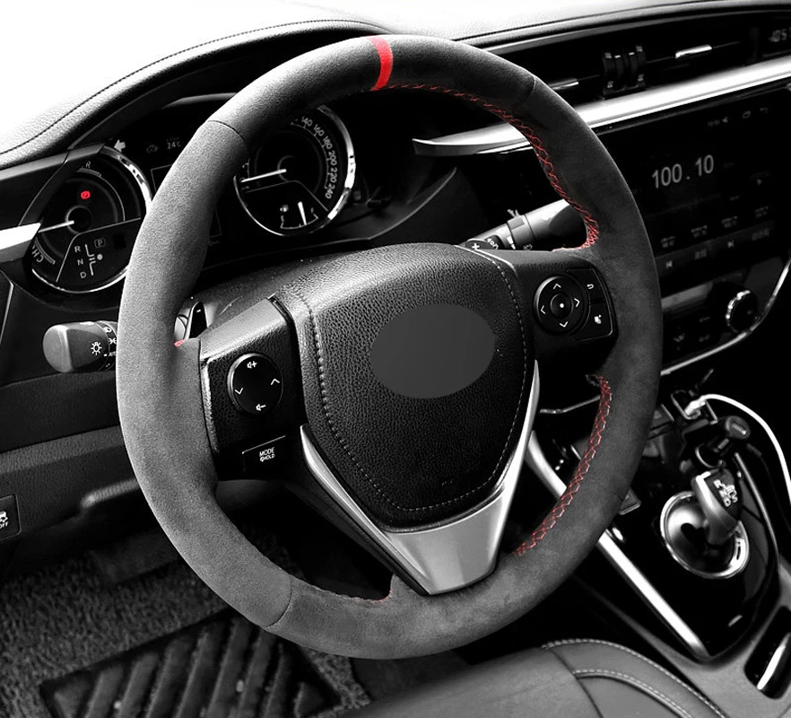 Genuine Leather Red Thread Steering Wheel Cover Wrap for Alcantera Car Accessories for Toyota RAV4 Corolla Auris Isis Corolla iM