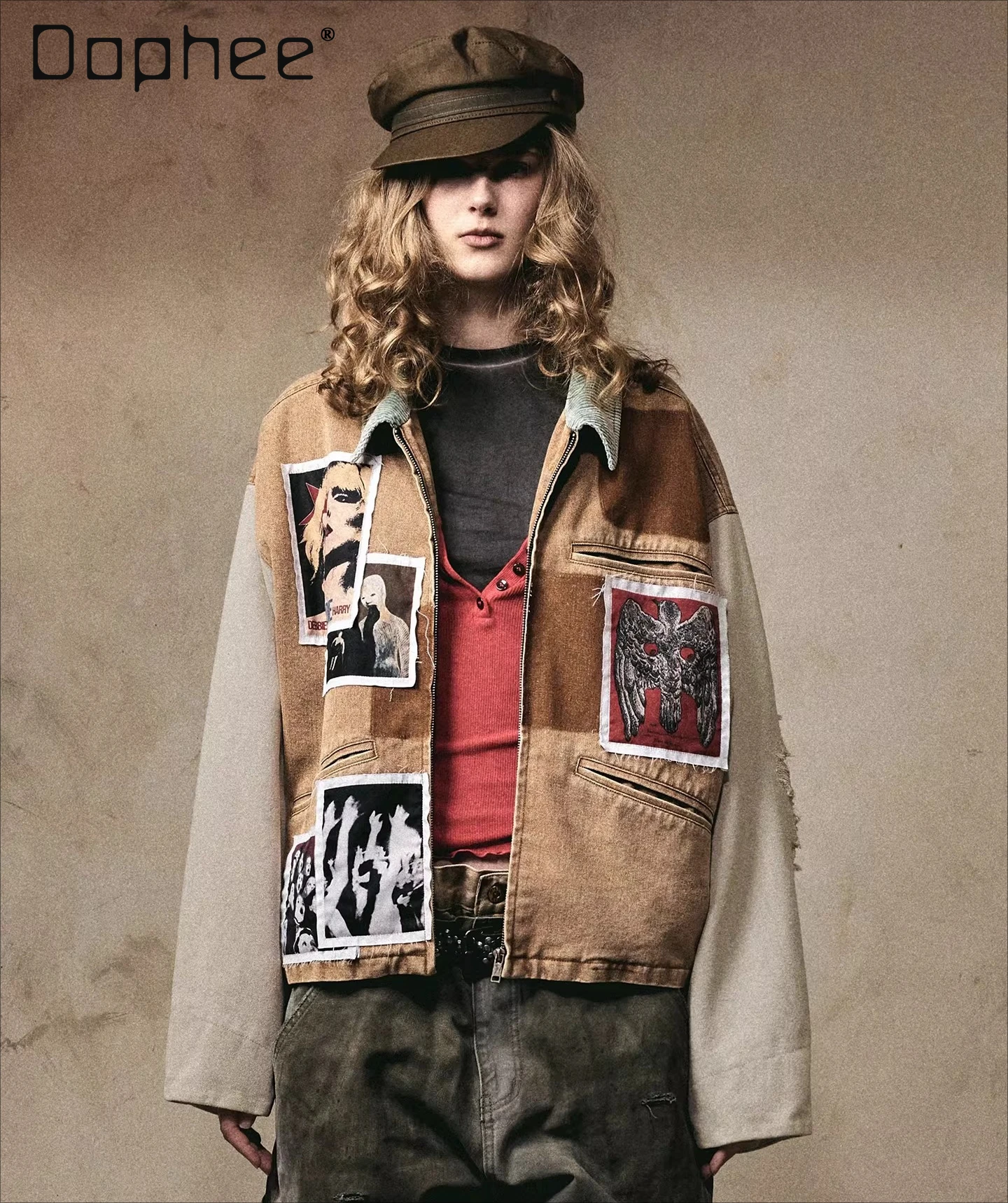 

Весенне-осенняя мужская джинсовая куртка в американском ретро-панк в парном стиле, свободная универсальная повседневная куртка кофейного цвета