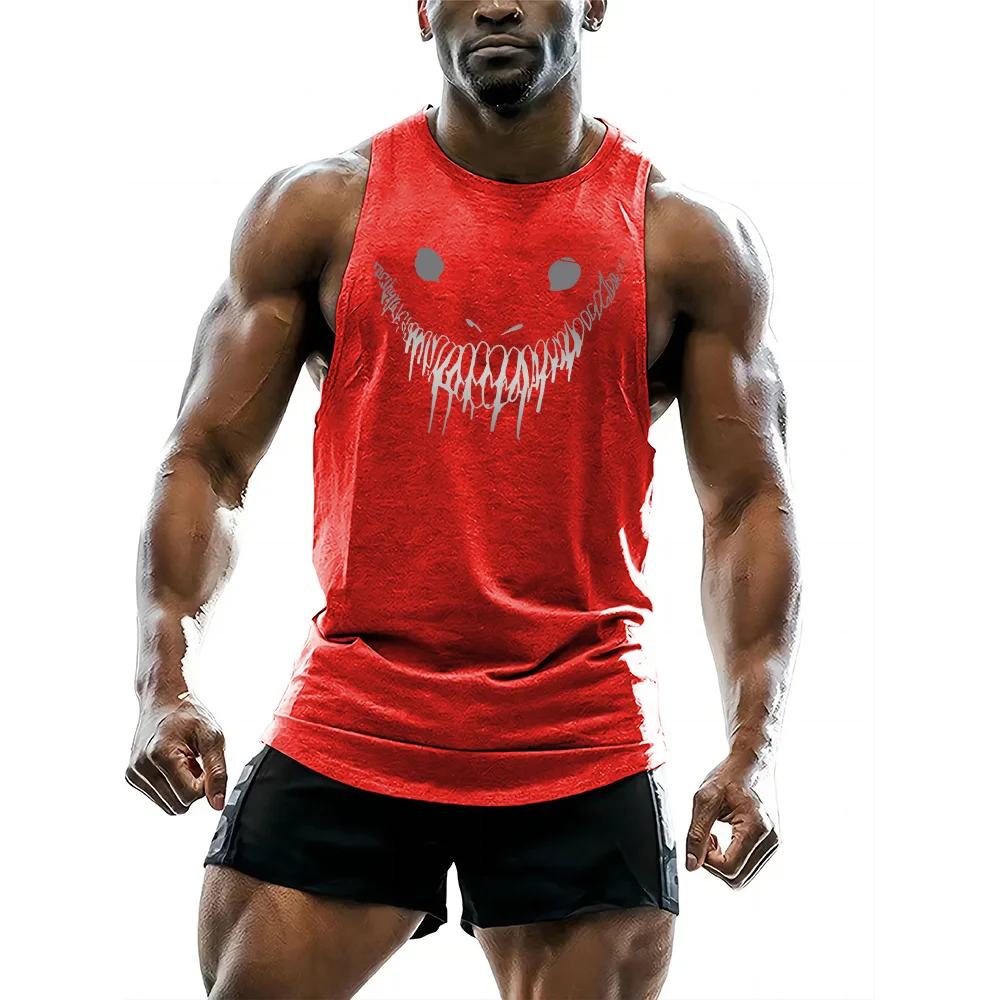 Gym Tank Tops for Men\'s Fun Horror 2D Printed Vest Y2k Outdoor Sports Training Man Clothing High Quality Sleeveless T-shirt 2024