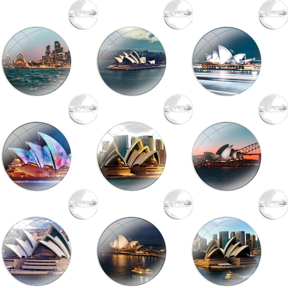 beautiful sydney opera house Glass Dome Brooches Badge Pins For Clothes Hat Shirt Lapel Bag