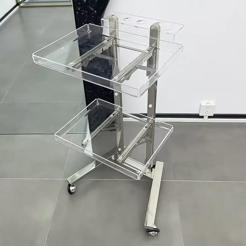 Modern Plastic Beauty Salon Trolley Mobile Four Wheel Folding Cart Multifunctional Commercial Furniture Practical Storage
