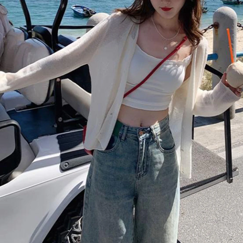 

For Cycling Lightweight Coverup Sunscreen Jacket Holiday Solid Color Women Summer Jacket Jacket Breathable Knit