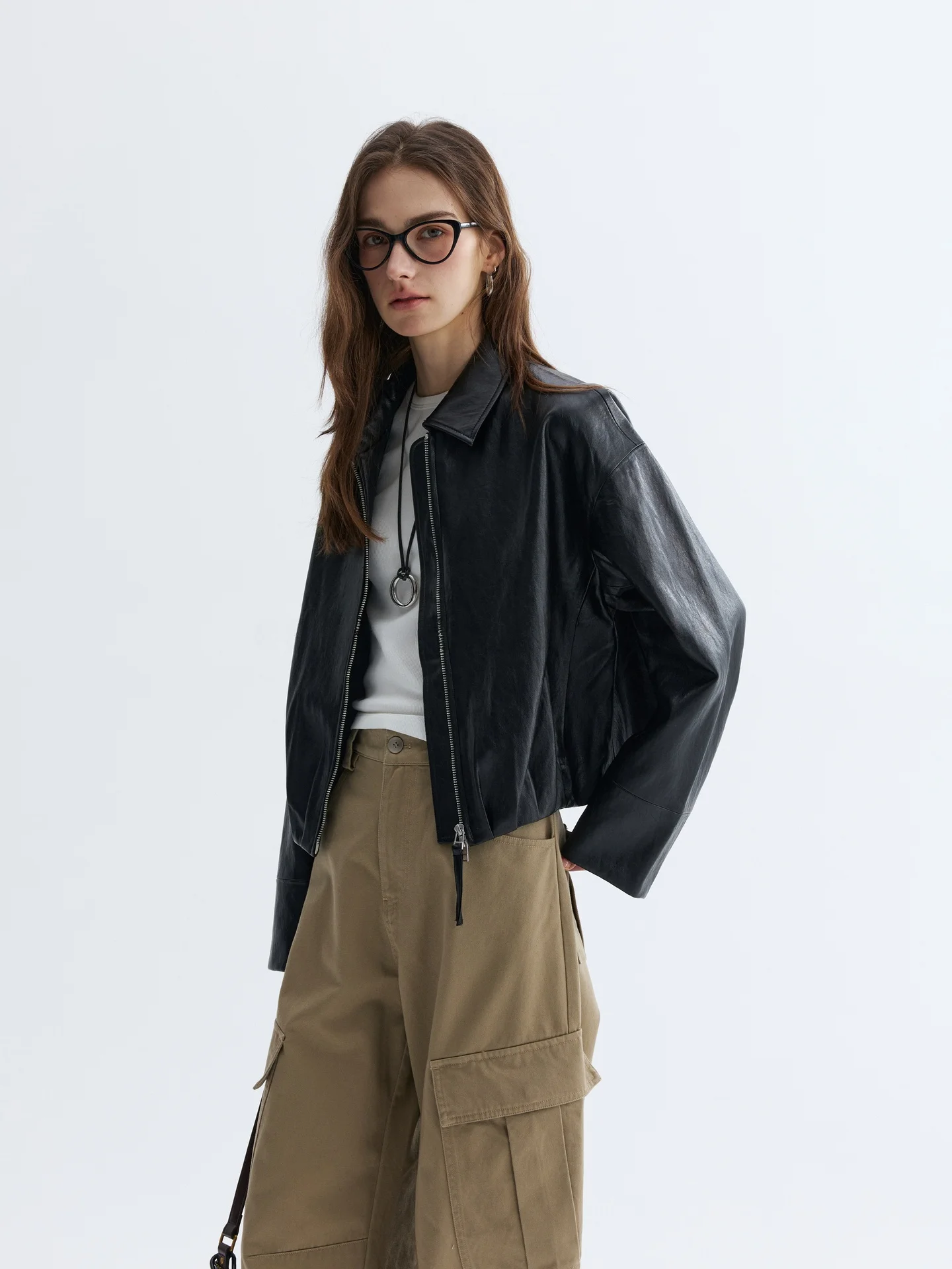 VAJE Black Metal Wire Motorcycle PU Leather Jacket Women's Short Style Spring Autumn Fashion High-End Feel Small Size