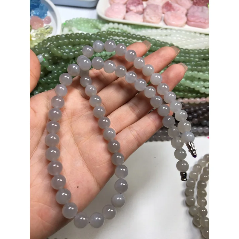 

Hetian Jade Smokey Violet Necklace 8mm Pendant Bracelet Diy