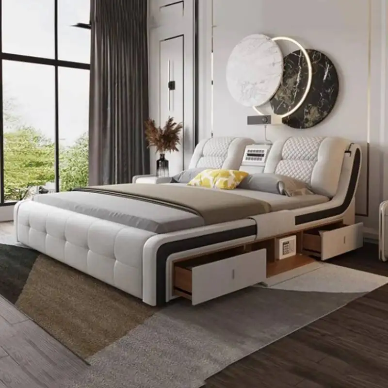 

King Aesthetic Unique Double Bed Frame Master Frames Modern Twin Double Bed Frame Wood Multifunctional Cama Casal Home Furniture