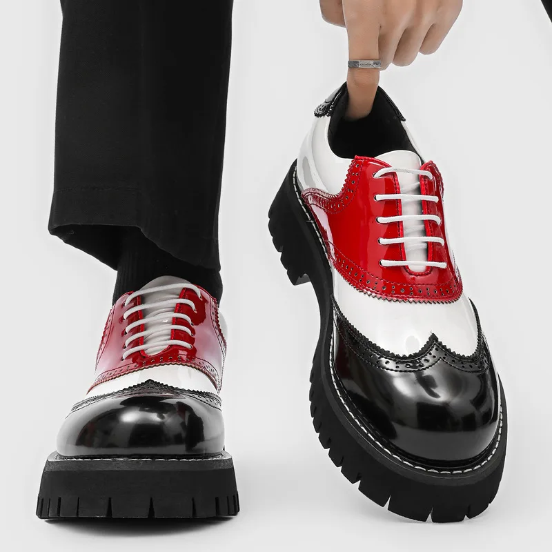 

men's fashion hip hop rock platform shoes lace-up patent leather oxfords shoe carved brogue sneakers designer cool footwear mans