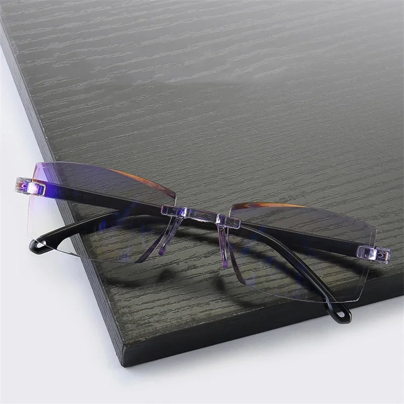 2024 Bifocal Progressive Reading Glasses Diamond-cut Men Blue Light Blocking Multifocal Eyewear Ultralight Rimless Eyeglasses