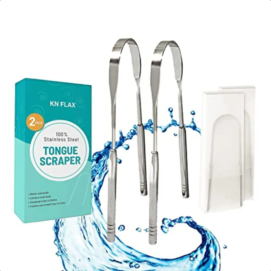 [عبوة من قطعتين] مكشطة اللسان [الصف الطبي] تقلل من رائحة الفم الكريهة ويحافظ على العناية بالفم 100 مكشطة لسان معدنية خالية من مادة BPA