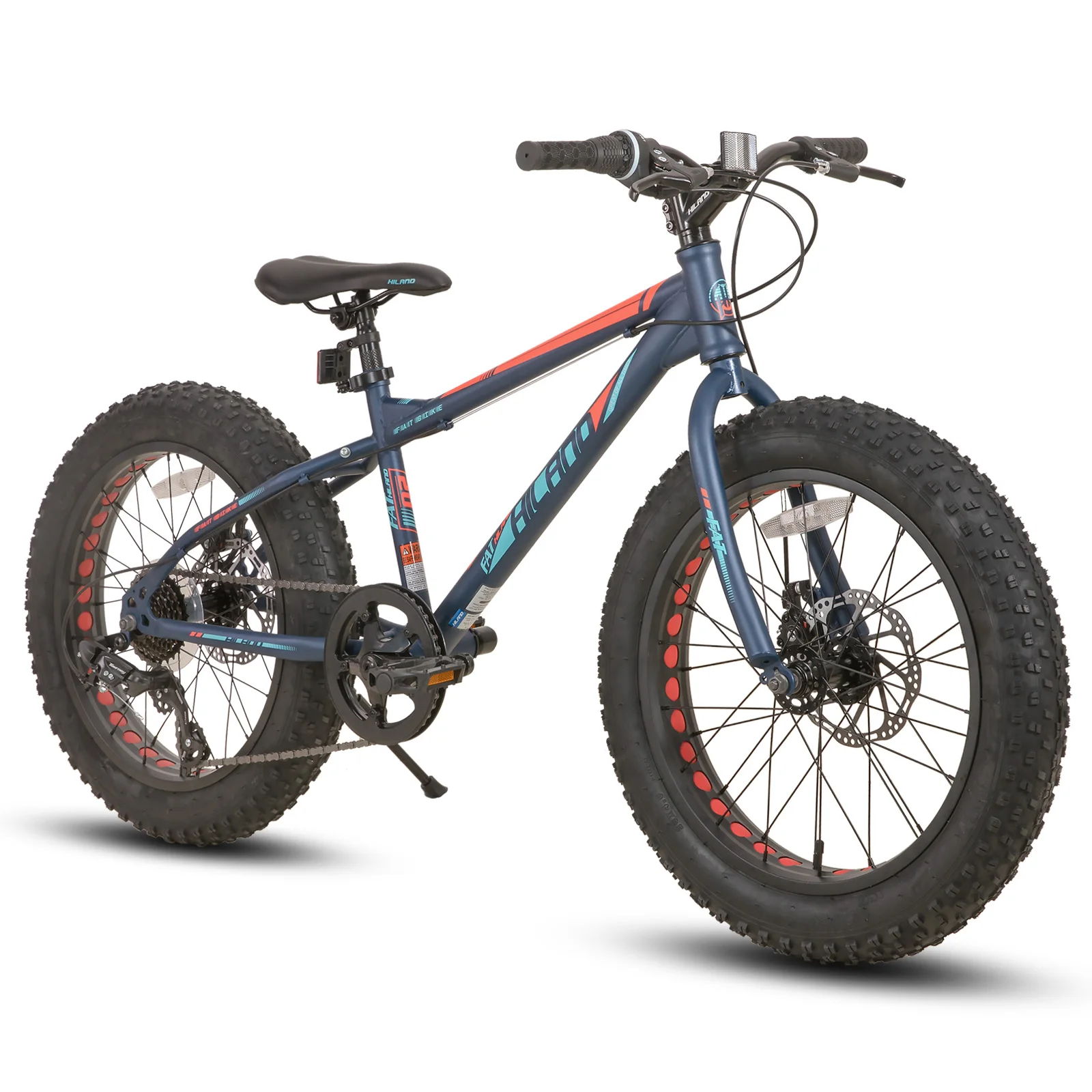 Hiland 20 Inch Kids' Bicycles Fat Tire Mountain Bike for  Age 5 + Years, Shimano 7-Speed, Dual-Disc Brake,Kids BeachBicycle