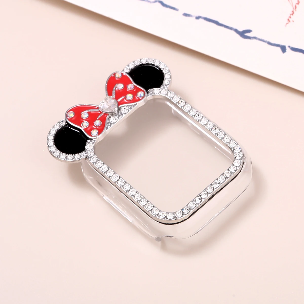 Protective Case for Apple Watch series 9 8 7 Rhinestone Women Fashion Cute Cartoon Animals Frame Cover iWatch Series 41mm 45mm