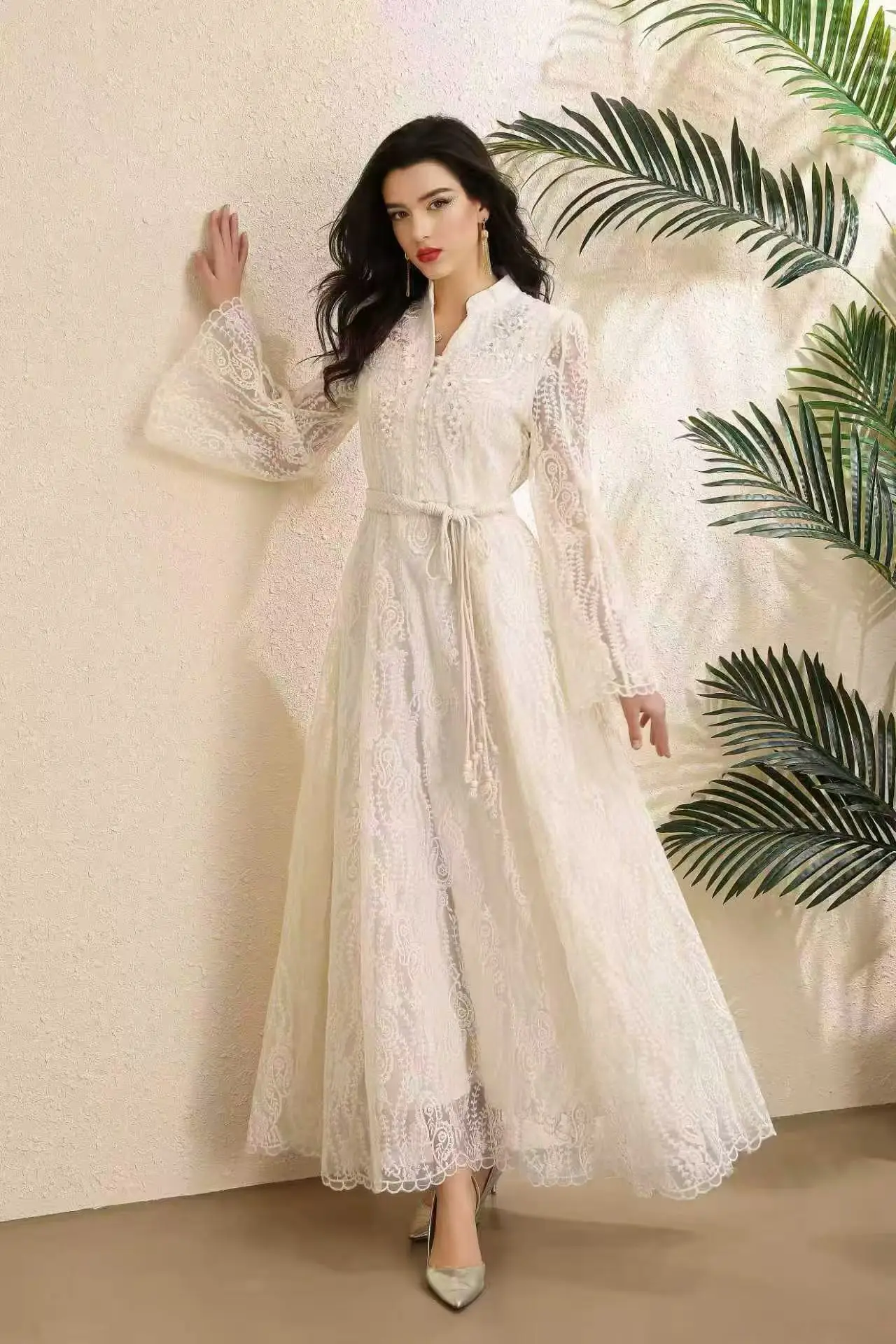 Vintage Elegant Flower Print Loose Long Sleeve Maxi Dress Shirt Women Fashion Palace Midi Vestidos Sequin Formal Evening Dresses