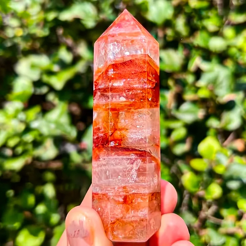 1pc Red Garden Quartz Crystal Tower | Natural Crystal Point Display | Crystal Collectible | Home & Desk Decor | Holiday, Christm