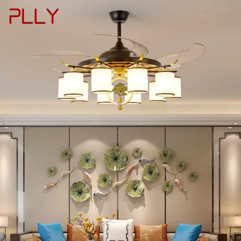 

PLLY Modern Stealth Fan Light Luxury Living Room Restaurant Bedroom Ceiling Fan Light Remote LED Electric Fan Light