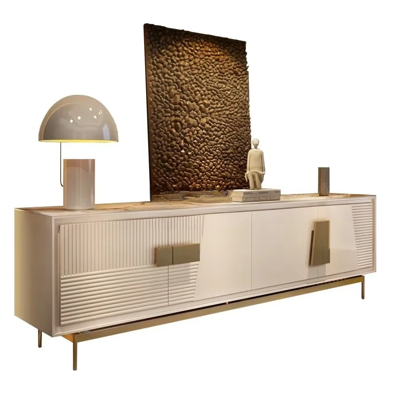 yjq Light Luxury Style TV Cabinet Modern Minimalist Living Room High-End Minimalist Rock Slab Floor Cabinet
