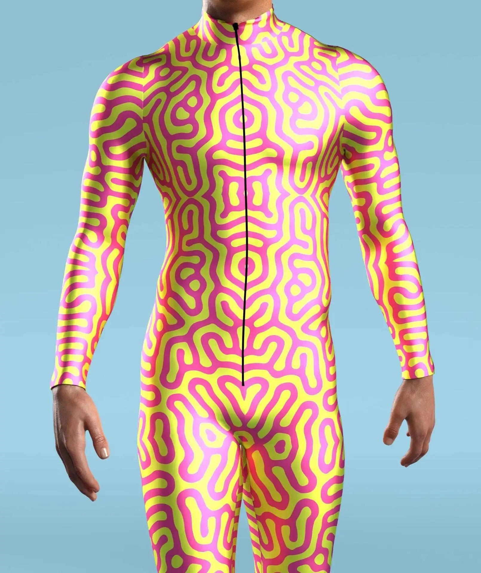 IOOTIANY Mech-Style Halloween-Bodysuit mit Aufdruck für Männer, Schlanker Langarm-Cosplay-Karnevalskostüm, Enger Jumpsuit Zentai 2026 – Detail 8