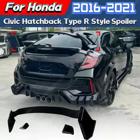 For Honda Civic Hatchback 2016 2017 2018 2019 2020 2021 Type R Style Rear Spoiler Diffuser Trunk Top Wing Body Modification Kit