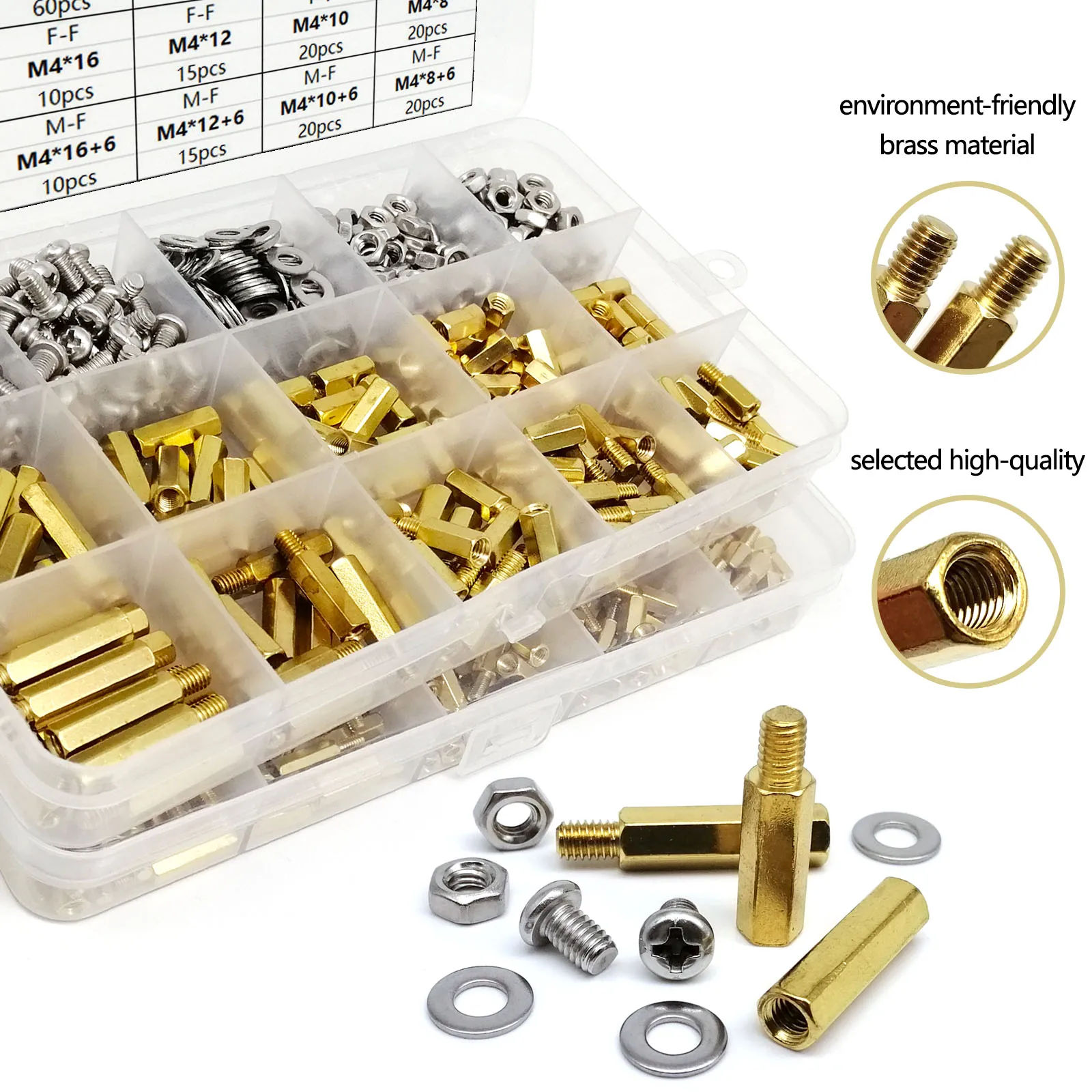 1 Kit M2 M2.5 M3 M4 Solid Brass Copper Hex Hexagon Pillar Spacer Column Standoff Screw Nut Washer Set Box for PCB Motherboard
