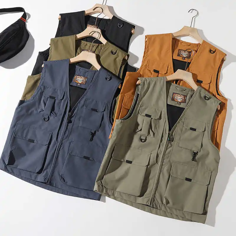 

Уличный многоэтажный жилет для спецодежды, мужской весенне-осенний жилет для фотосъемки, повседневный модный жилет с подплечниками