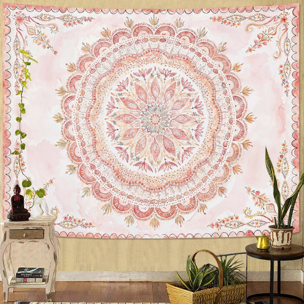 VIKAMA Bohemian Floral Mandala Tapestry Aesthetic Watercolour Hippie Bedroom Living Room Dormitory Hanging Cloth Home Decor