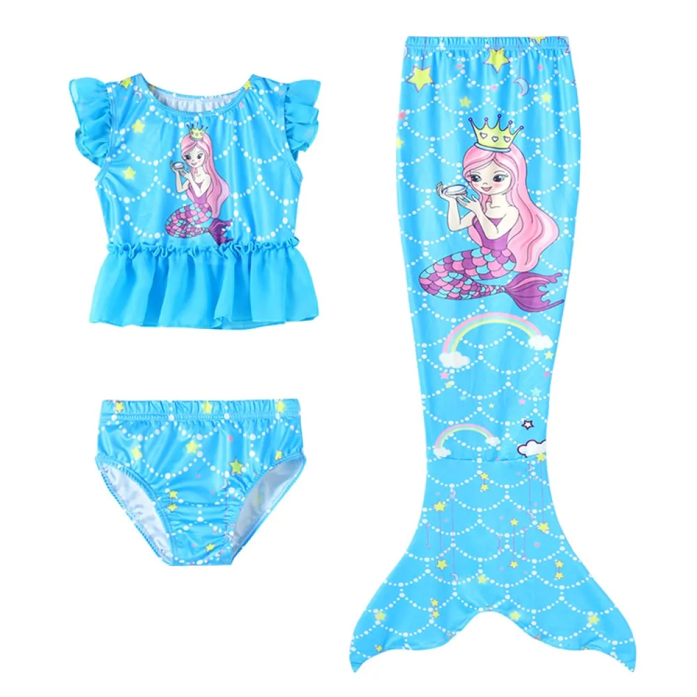 3PCS Mermaid Tails Swimwear for Swimming Girls Princess Bathing Suit Sets Kids Mermaid Swimsuit Swimable Costume