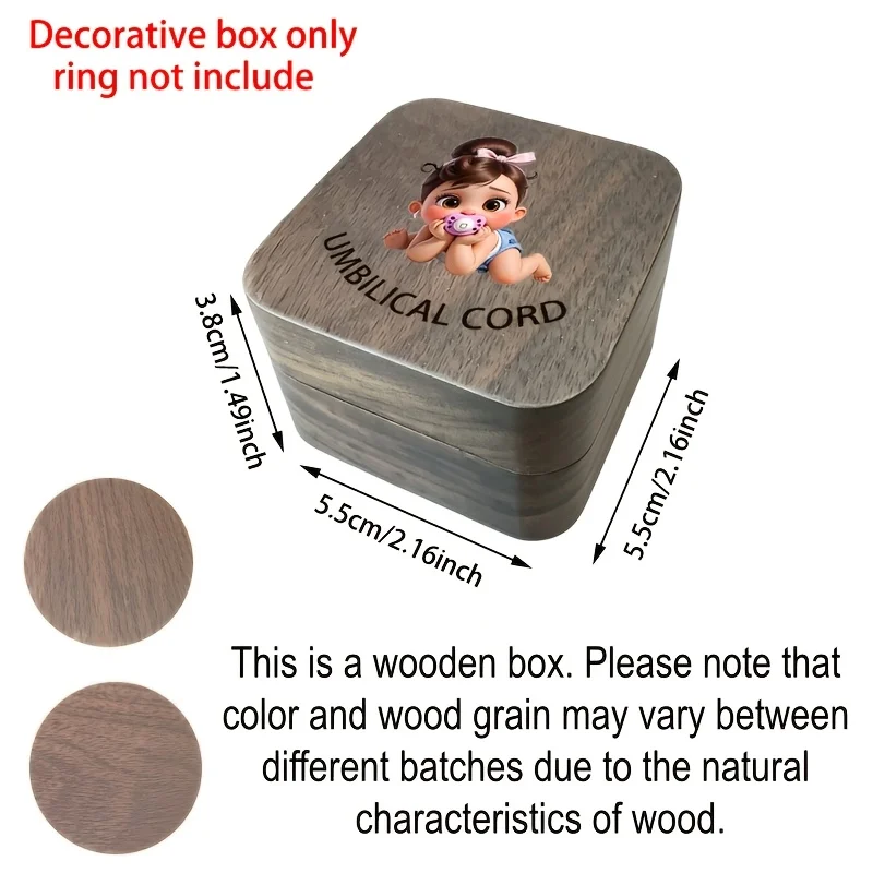 Wooden 2D Flat Umbilical Cord Box Set Birth Souvenir Tooth Fetal Hair Storage Box Growth Commemorative Home Decor Birthday Gift - view 3