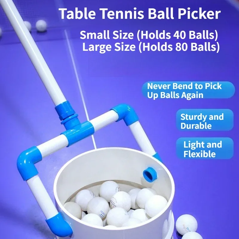 No Bending Portable Table Tennis Ball Picker Holds 40/80 Balls Height 98cm Hard Plastic Pickup Lightweight Flexible Durable