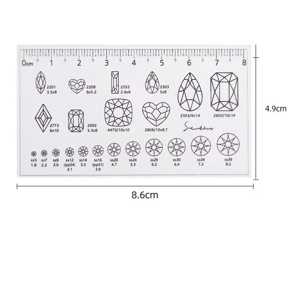 PVC 착용 네일 측정 투명 눈금자 네일 아트 눈금자, 네일 사이즈 도구, 네일 라인스톤 측정 눈금자