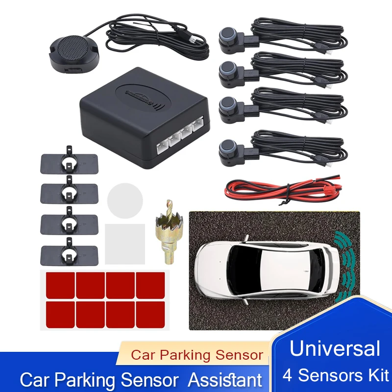 

Universal Car Parking Sensor 4 Sensors Kit Car Parking Sensor System Reversing Audio Alarm Kit Car Parking Sensor Assistant