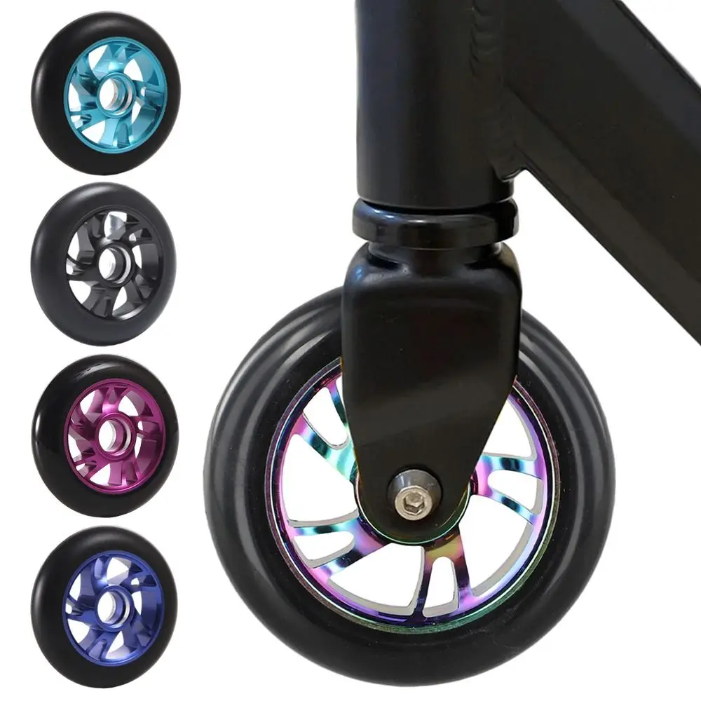 

Бесшумные колеса для скутера 100/110 мм, красочные колеса для трюков из искусственной кожи, устойчивые колеса для скутера из алюминиевого сплава, аксессуары для скутера для взрослых и детей