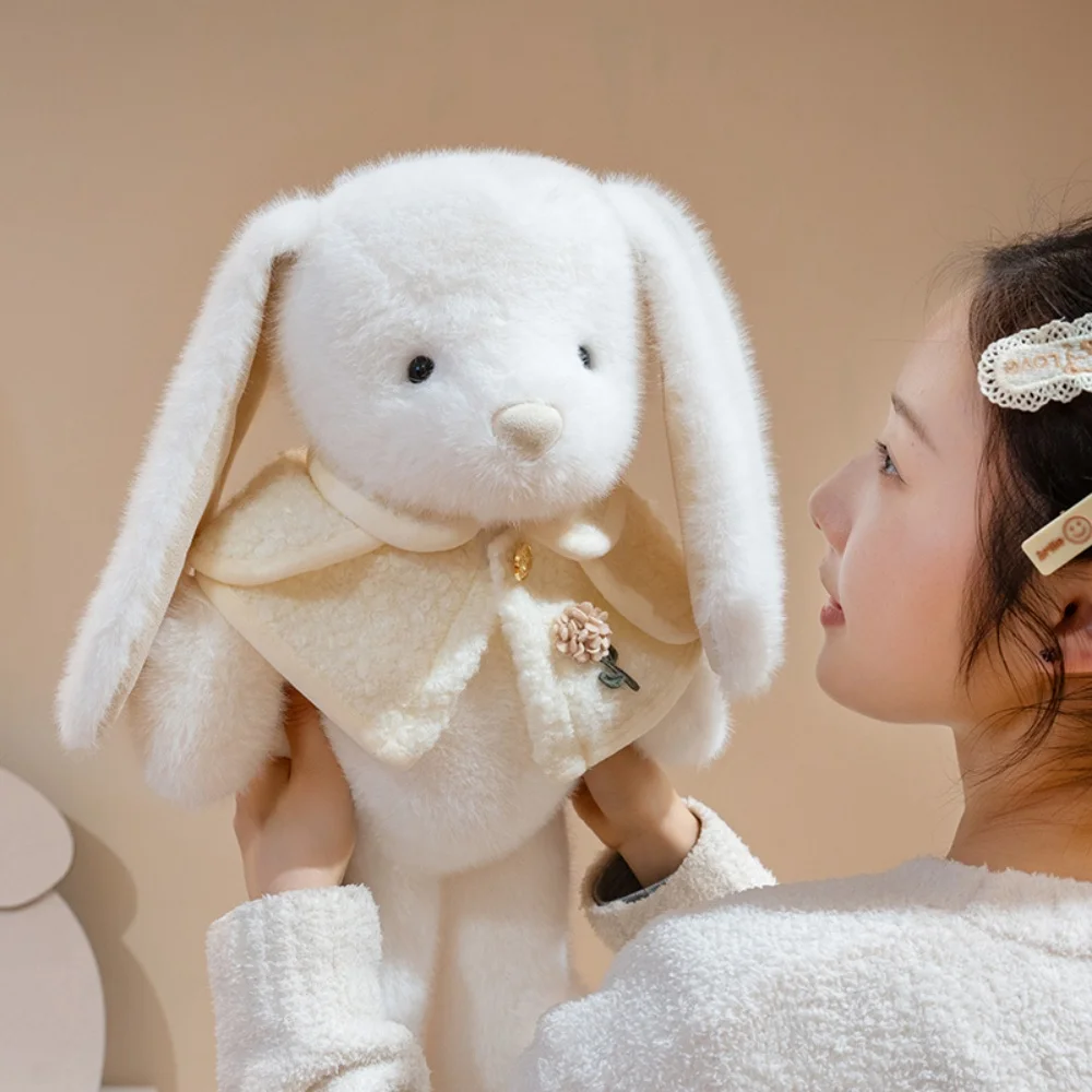 Adorable Big Ear Bunny Plush Toy Fluffy Pretty Princess Bunny Wearing Shawl Soft Baby Accompany Sleeping Pillow Birthday Gifts