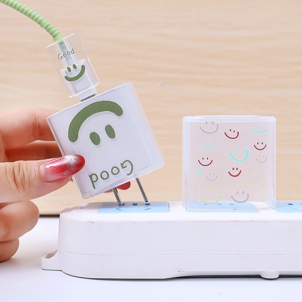 New Clear Smilely Pattern Charger Protector Cover For iPhone Apple Chargers 18/20W Data Line Anti Scratch Case Cable Winder Kit