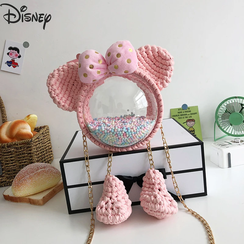 

Disney Online Celebrity Homemade Hand-woven Bag Female Mickey Bag Acrylic Transparent One-shoulder Convenient Messenger Bag Gift