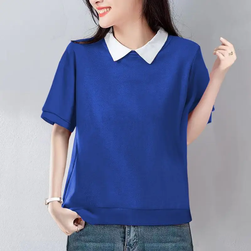 Two-piece Sweatshirt for Women in the Middle Sleeves 2025 Spring and Summer New POLO Neck Fashionable Versatile Slim T-shirt Top