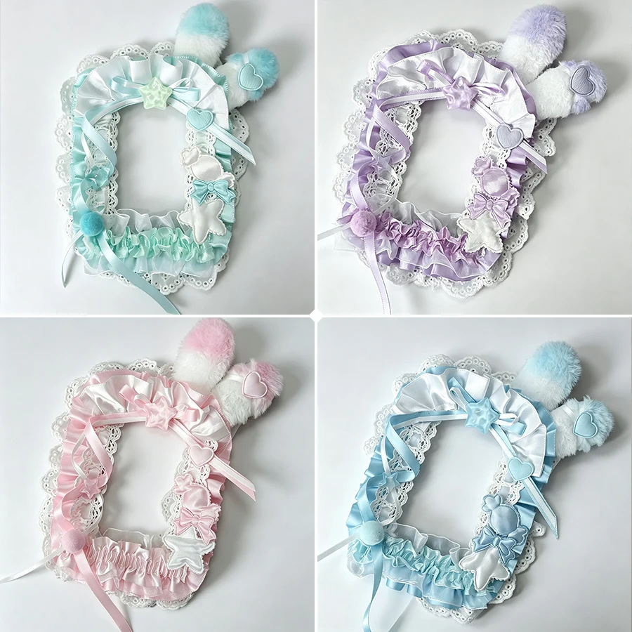 Portafoto de peluche con orejas de conejo y encaje de estrella, soporte para tarjetas fotográficas, lazo Lolita, decoración para tarjetas fotográficas KPOP de 3 pulgadas, marco de fotos Polaroid color macaron, adorno decorativo para colección de ídolos de anime Kuka, topper para tarjetas fotográficas Itabag Itaplate
