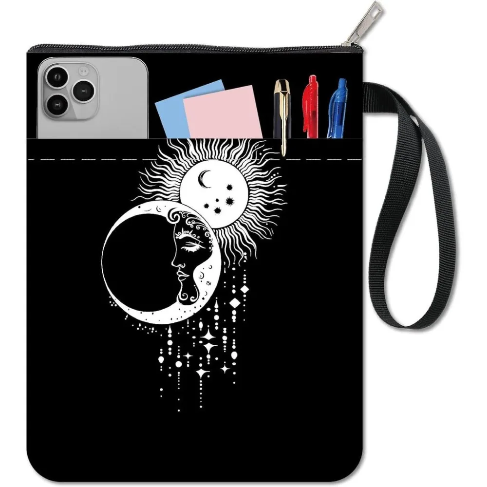 Black Book Sleeve Sun Book Covers Moon Star Book Protector for Paperbacks Washable Fabric Cloth Book Cover with Zipper and Extra