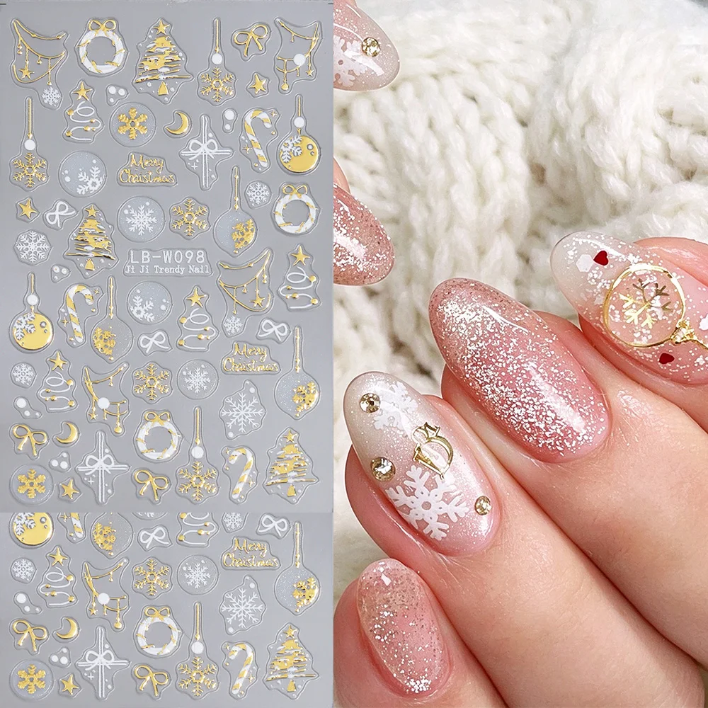 Winter Xmas Nail Art Stickers Metallic Shining Xmas Tree, Ball, Snowflake, Necktie Bow, Dangling Star Design Nail Art Decoration