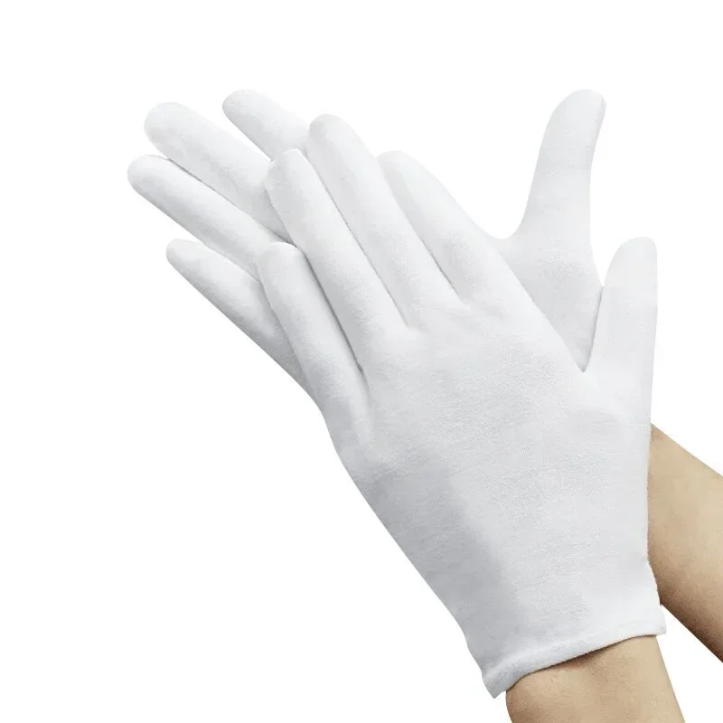 Gants blancs en coton pour hommes et femmes, 1 paire, nouveau doigt complet, etiquettes, pour serveurs, conducteurs, bijoux, travailleurs, mitaines