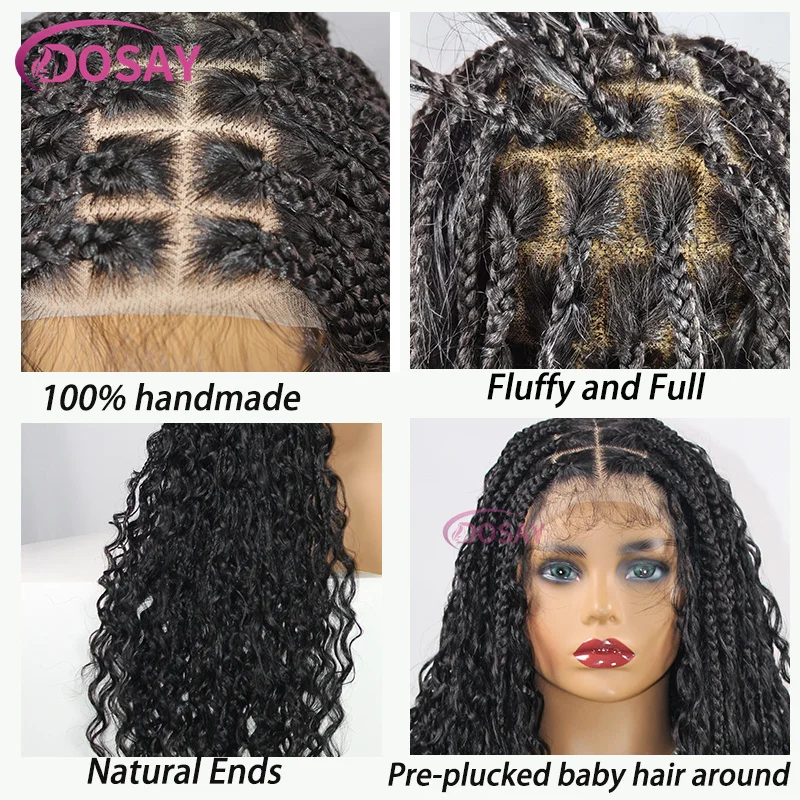 32 Inch Boho Braided Wigs Synthetic 360 Full Lace Front Wigs Bohemian Box Braided Wig Goddess Locs Knotless Wigs With Curly Hair