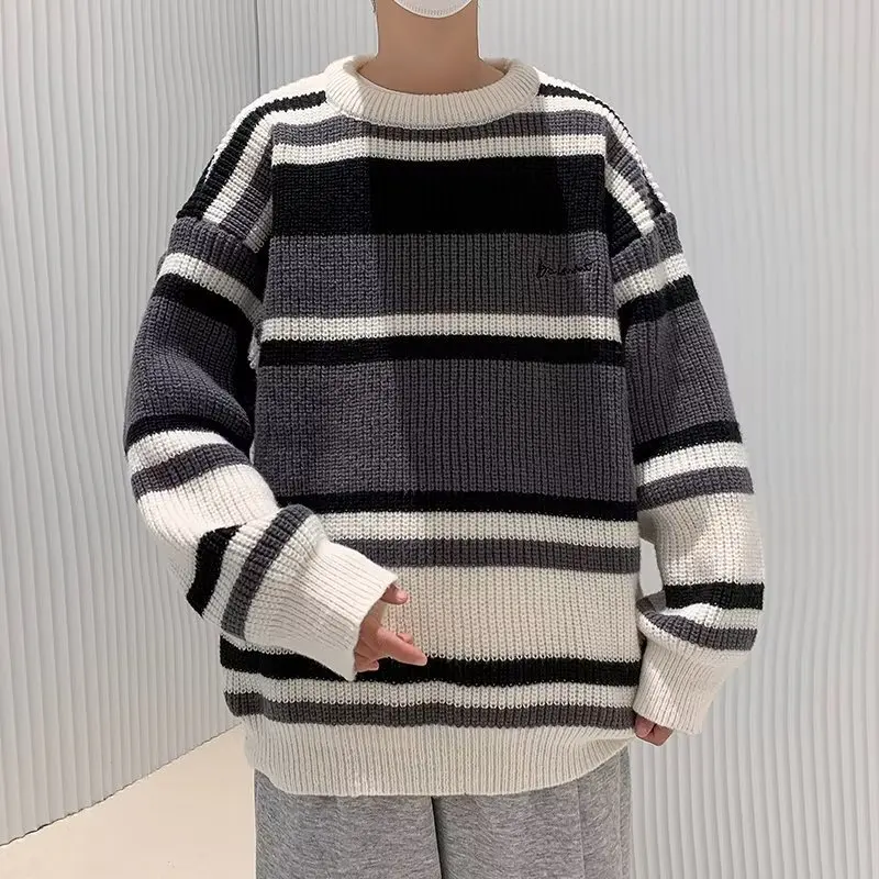 

Striped Men's New Round Neck Fashion Fashion Urban Sweater Pullover Knitwear Winter Trend Long Sleeves Handsome