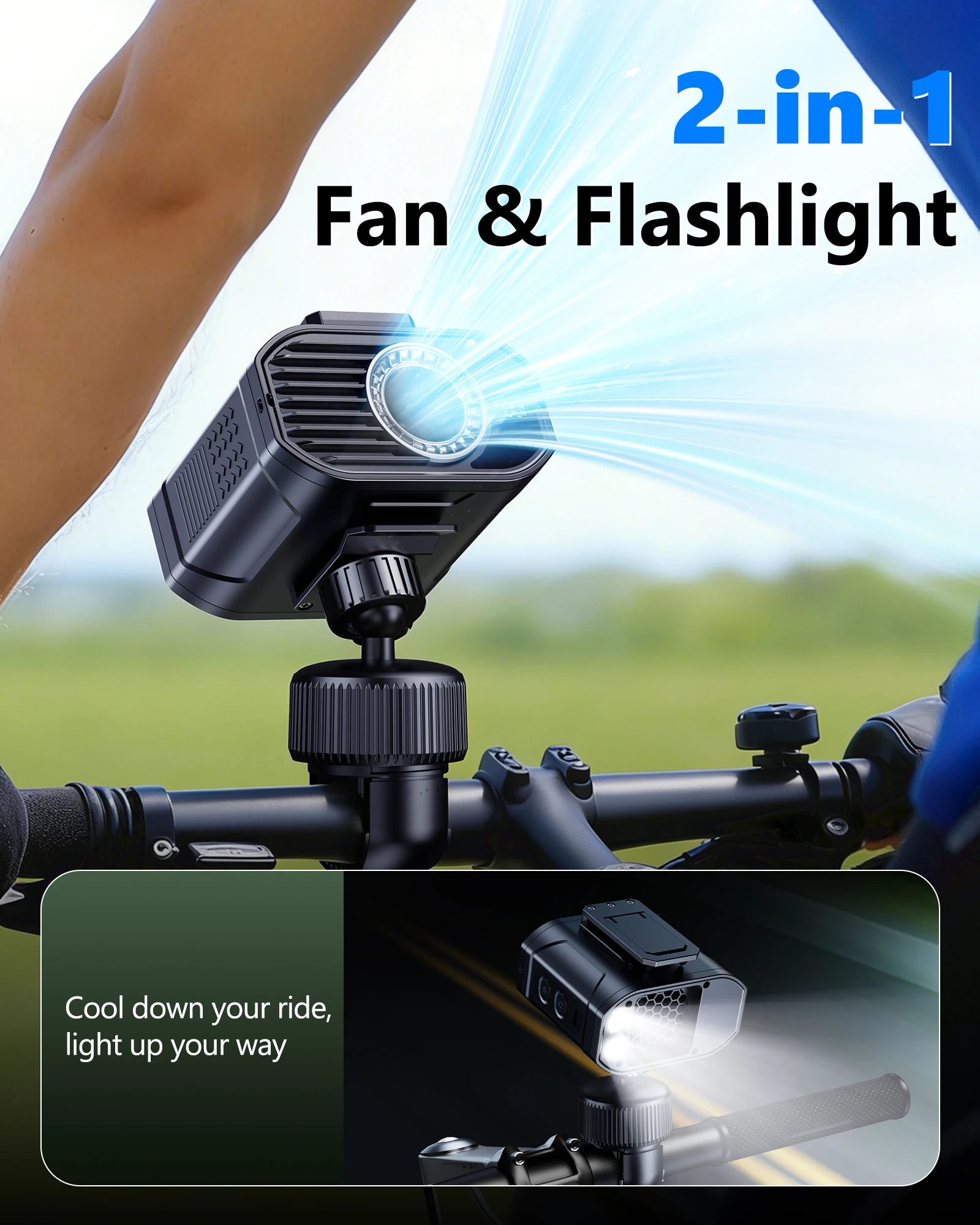 

Hipacool 2 in 1 Fan & Flash Light High Speed Cycling Fan 6000mAh Battery 16hrs Working Time 6 Speed Wind for Neck Waist Handbar