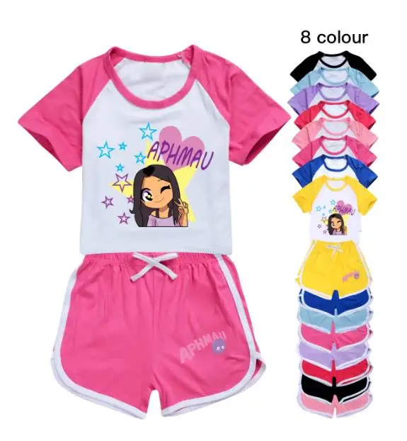 Baby Girl Outift Set APHMAU Clothes Kids Cat Aaron Lycan T-shirt Shorts 2pcs Sets Junior Boys Summer Pajamas Children's Clothing