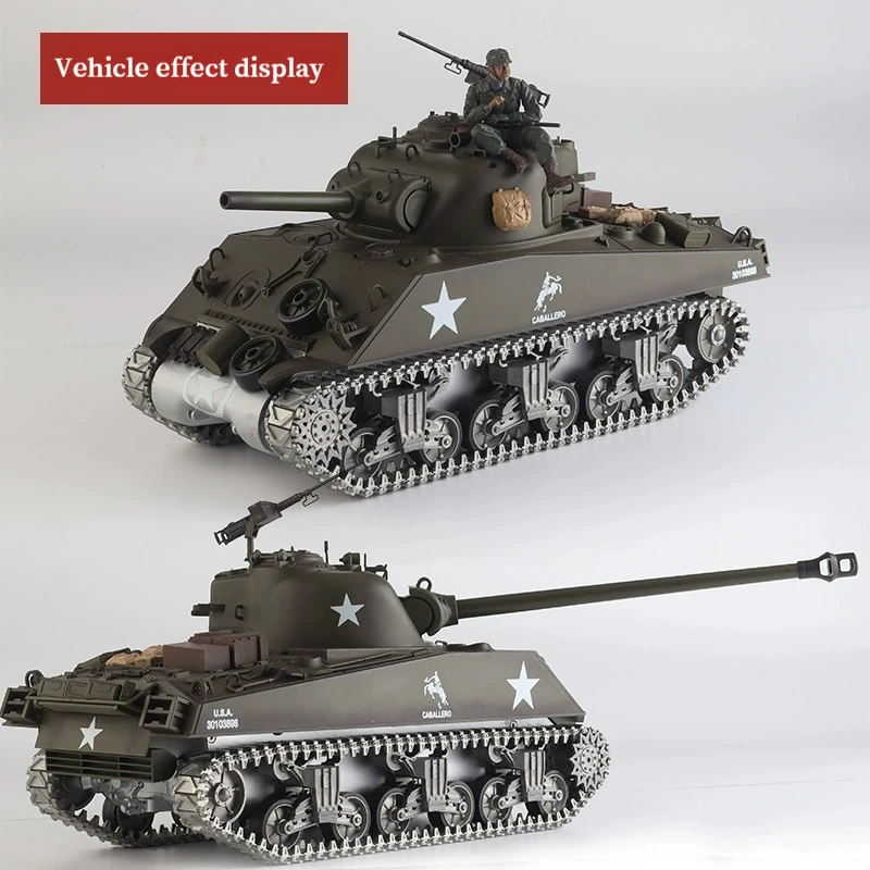 Henglong American 1/16 M4a3 Sherman Elektro-RC-Panzer, ferngesteuertes Legierungs-Militärmodell, Spielzeug mit Teleskop-Pistolenfass-Spielzeug