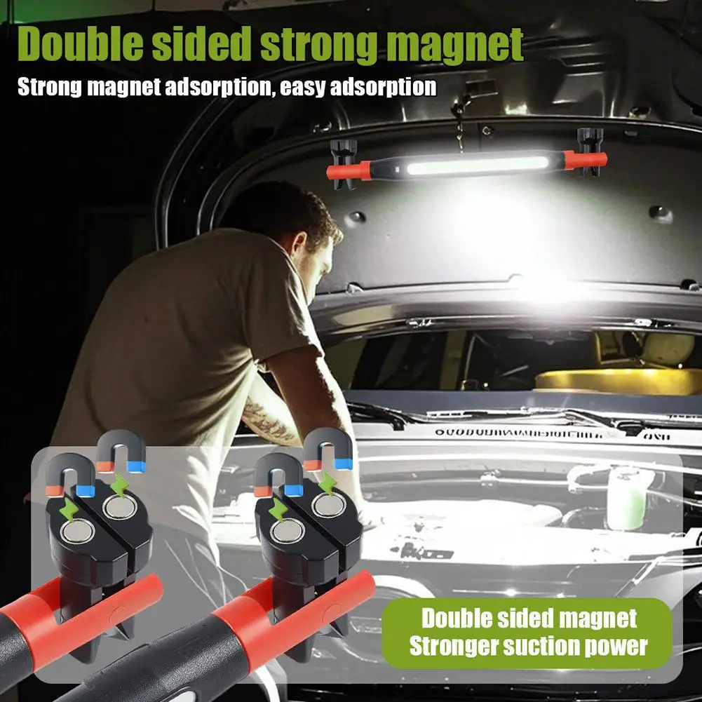 Portable COB LED Work Light Magnetic Suction Rechargeable Emergency Maintenance Lamp Strong Magnet Hook Camping Outdoor Tool Lig
