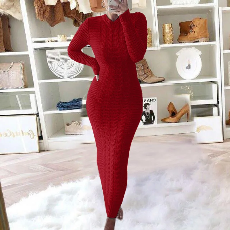 2025 nouvelles robes d'hiver en tricot femmes col roulé robe longue