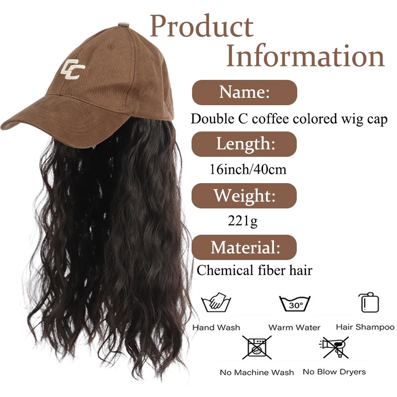 모자 가발 일체형 여성용 베이지색 덕빌 모자 핑크 컬리 웨이브 롤 유럽 및 미국 패션 20인치 가발 모자