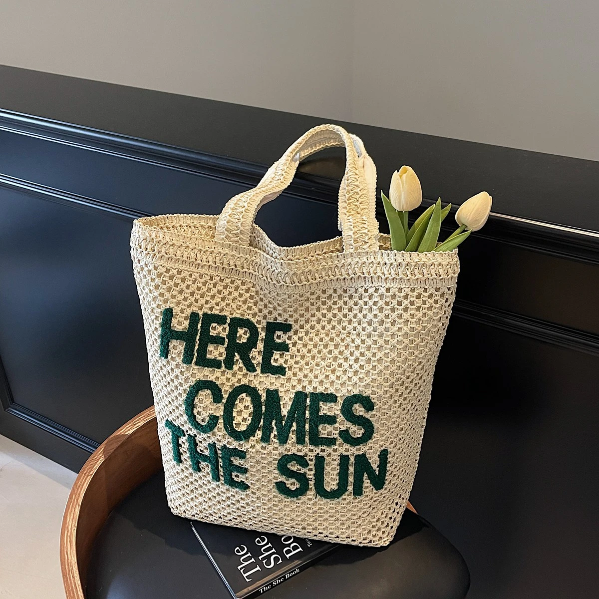 

Casual Hollow Straw Women Shoulder Bags Designer Letters Handbags Large Capacity Shopping Tote Handmade Summer Beach Bag