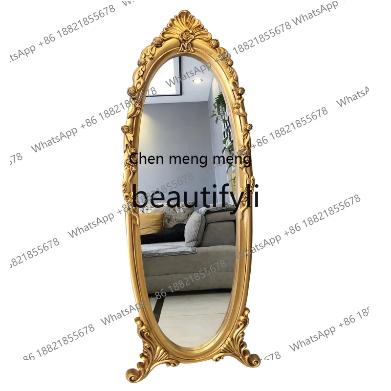 European full-length mirror full-body floor mirror economical carved bedroom princess luxury wall-mounted mirror with bracket